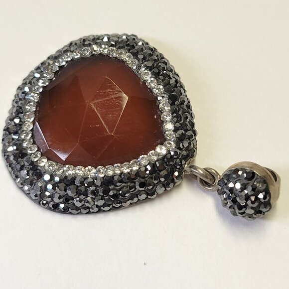 Brown Agate Swaroski Pendant 925 Sterling Silver - Picture 2 of 14